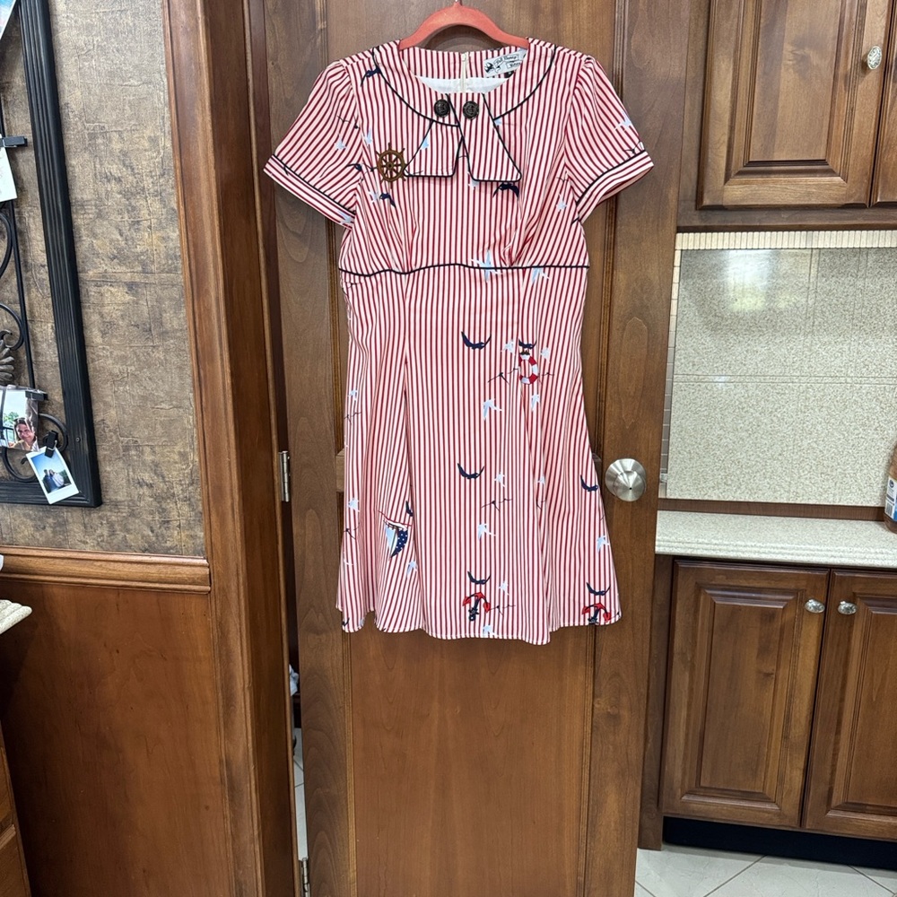 Hell Bunny Red and White Striped Sailor Dress